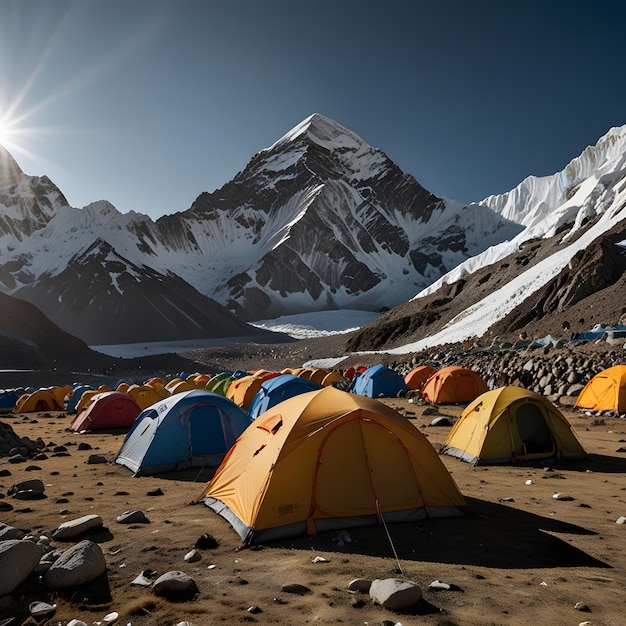 a view of a mountain with a sun shining on it