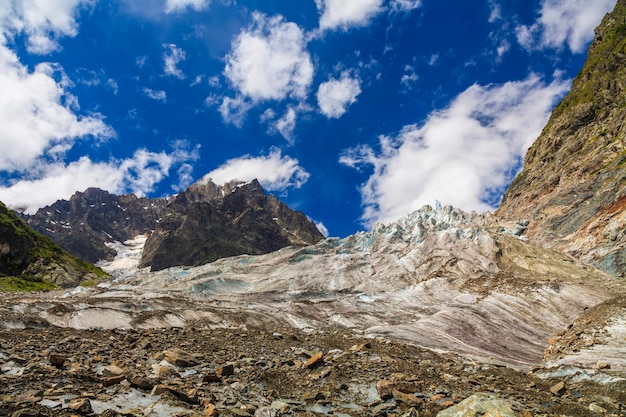 View of the mountains under the blue sky and white clouds