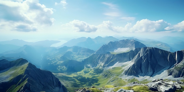 view of mountains in the clouds