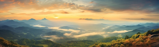 View of the mountains at sunset from the peak