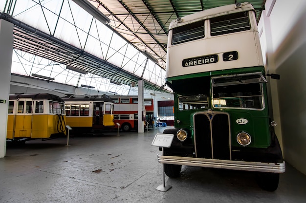 View of a museum piece of the history of electric trams in Lisbon, Portugal.