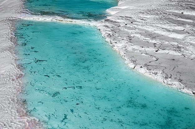 View of natural travertine pools and terraces in pamukkale cotton castle in southwestern turkey