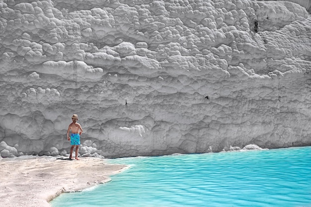 View of natural travertine pools and terraces in Pamukkale Cotton castle in southwestern Turkey