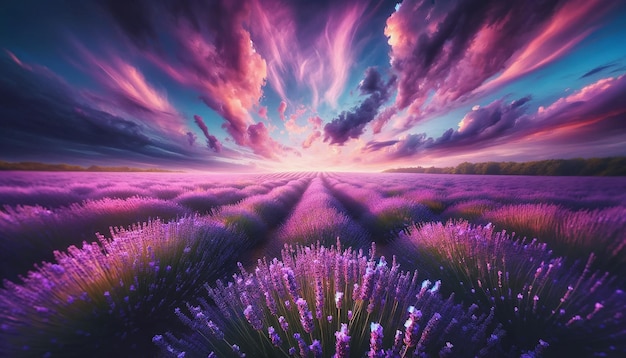 View of nature landscape with lavender field