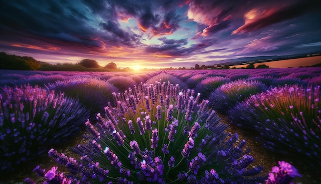 View of nature landscape with lavender field