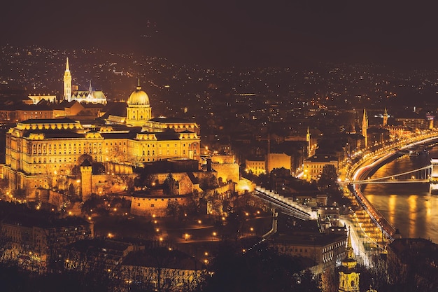 View of the night city of Budapest. Parliament .Hungary