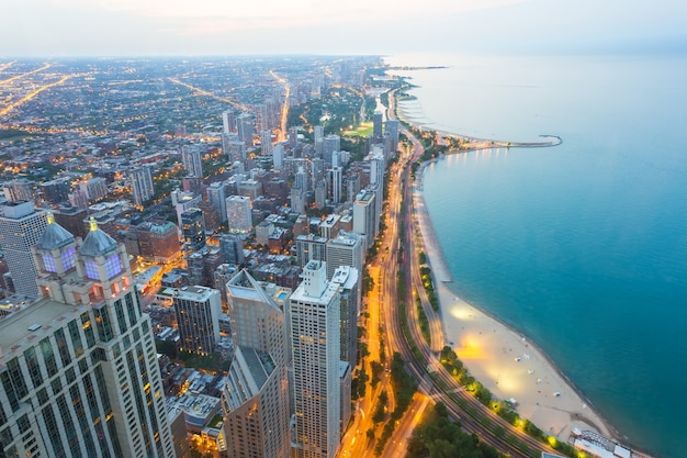 View of North Chicago at sunset