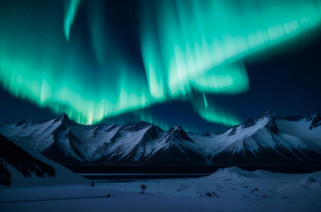 View of the northern lights at night time seen in Alaska