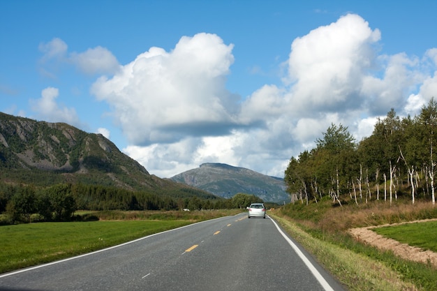 View of norwegian road and beautiful surrounding landscapes