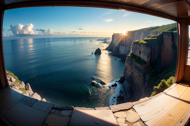 A view of the ocean from a bridge