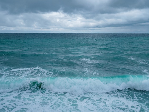 View of ocean waves and a fantastic rocky shore