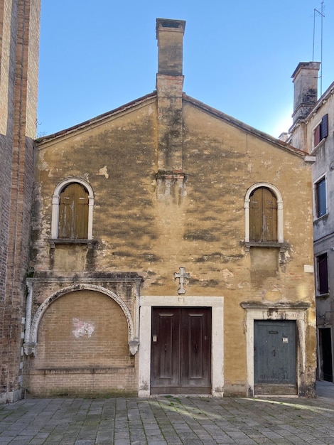 View of old church in Venice city at morning