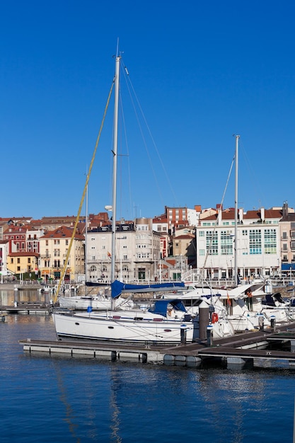 View on Old Port of Gijon and Yachts