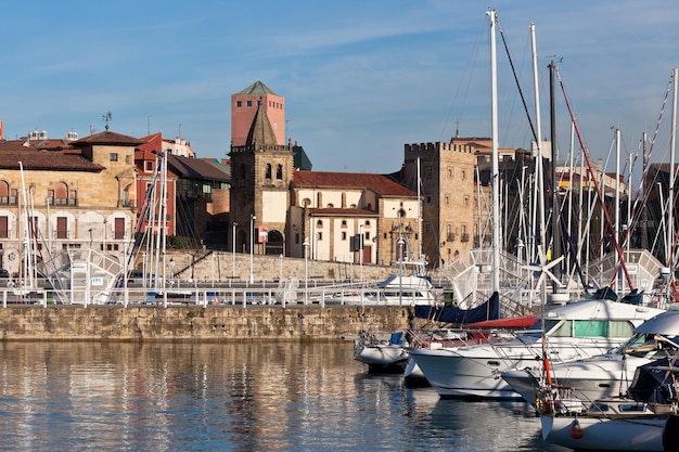 View on Old Port of Gijon and Yachts