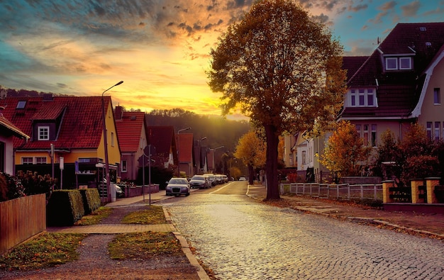 View of old town in Europe in beautiful evening light at sunset Germany