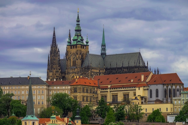 View of old town and Prague castle Czech Republic