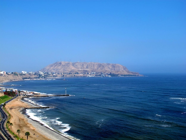 The view on Pacific ocean from the coastline Miraflores Lima Peru South America