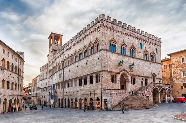 View of Palazzo dei Priori, historical building in Perugia, Italy