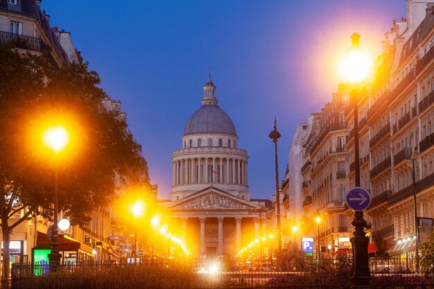 View of the Pantheon building in Paris at sunset time