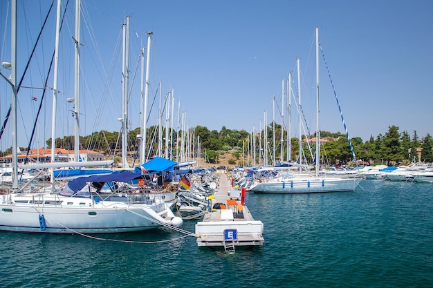 View of the pier with yachts Marina Port Porec Istrian Peninsula Croatia Europe