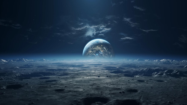 View of the planet Earth from the surface of the Moon Space in the background Generated AI