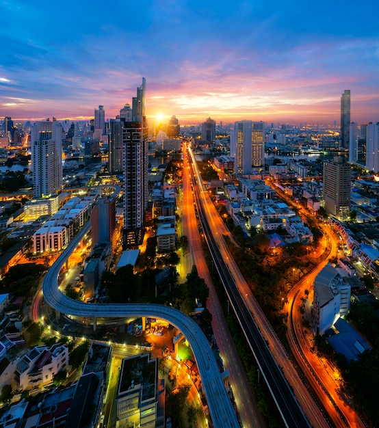 View point of Bangkok city with chao phraya river,