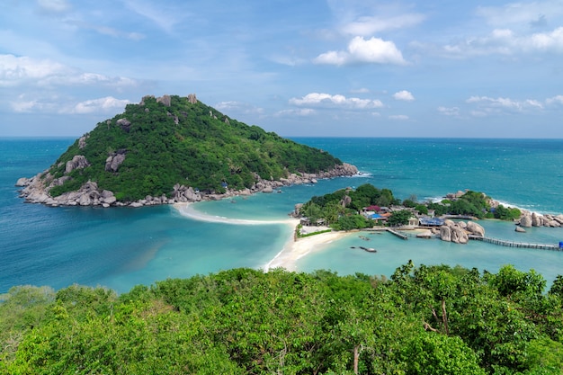 View point from top of mountain see the beach, sea and nature of NangYuan island, place for tourist destination at Suratthani, Thailand