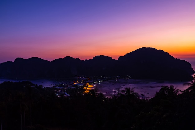 View point Phi Phi Don in the evening and twilight at Phi Phi Island  Krabi, Thailand