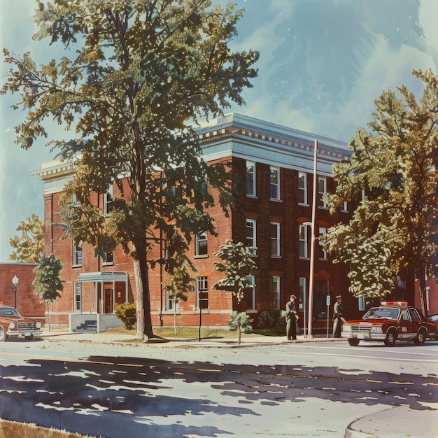 Photo a view of the police station39s exterior with officers on duty job id 6f331a468d1f41cb86f6465516cdaae3