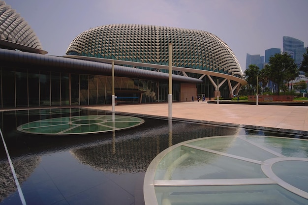 View of pond against built structure