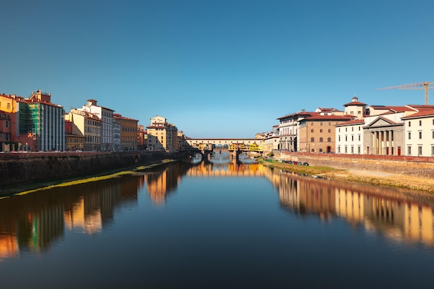 View of the "Ponte Vecchio" (Vecchio Bridge) above Arno river in Firenze, Tuscany, Italy.