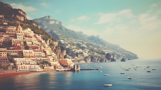 view of Positano town retro toned