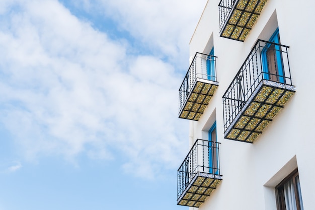 View of the pretty balconies in the old town of Peñiscola, Castellon