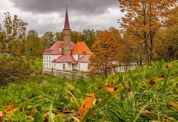 View of the Priory Palace on an autumn cloudy day Gatchina St Petersburg Russia