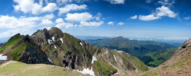 View of Pyrenees mountains with cloudy  blue sky