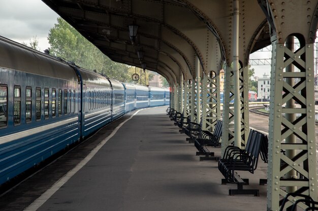 View of the railway platform with a train