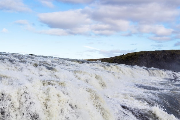 View of rapids of Gullfoss waterfall close up