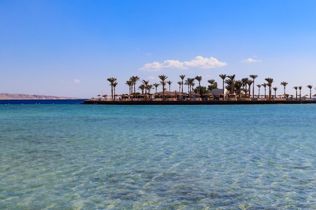 View of Red sea coast on the beach in Hurghada Egypt