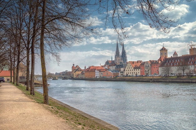 View of Regensburg with the Danube River in Germany