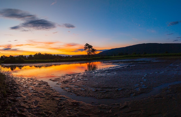 View of rice fields and mountains in the evening in Asia,Picturesque rice field at dusk, dramatic