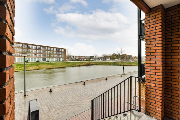 The view of a river from a balcony with a