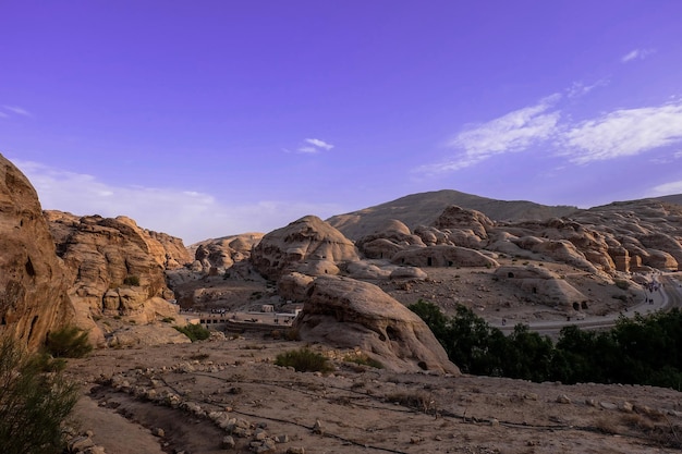 View of rocks and mountains in Petra Jordan