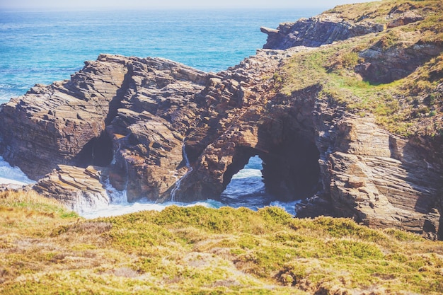 View of the rocky seashore Nature landscape Rocky beach As Catedrais beach Spain