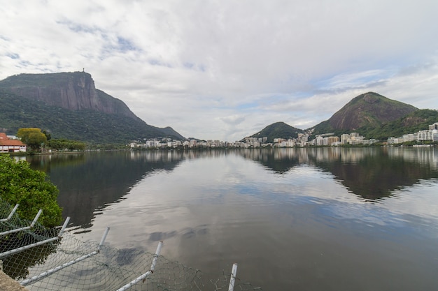 View of the Rodrigo de Freitas Lagoon in Rio de Janeiro, Brazil.