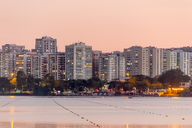 View of Rodrigo de Freitas Lagoon in Rio de Janeiro Brazil.