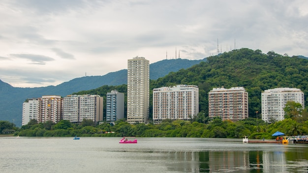 View Rodrigo de Freitas lagoon in rio de janeiro Brazil.