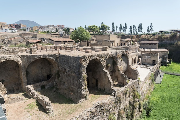 View of the Roman archaeological site of Herculaneum, in Italy.