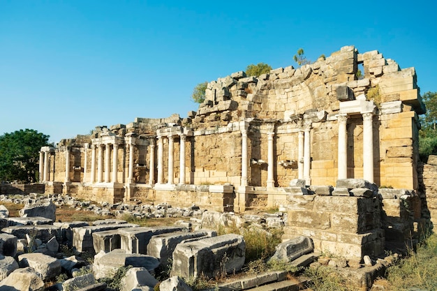 View of the Roman ruins of the Temple in Side, Turkey.