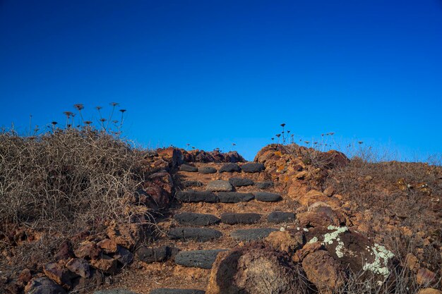 View of the rural staircase in the path of Linosa countryside