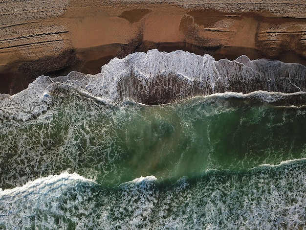 View of the sandy beach from the air Spain Valencia playa el saler Mediterranean sea